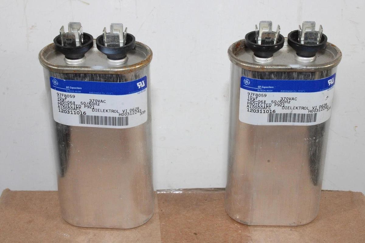 Used LOT OF 2 GE CAPACITOR 97F8059 10uF 370 VAC 50/60HZ ±6% NON-PCB *WARRANTY*