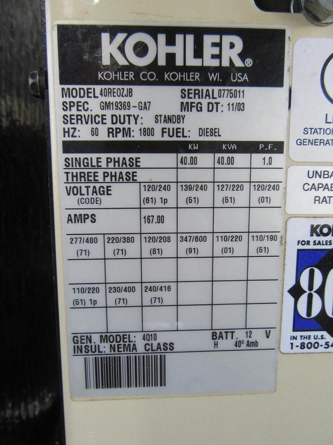 Used 40KW DIESEL GENERATOR KOHLER 120/240 V JOHN DEERE ENCLOSED VIDEO WE SHIP 40 KW