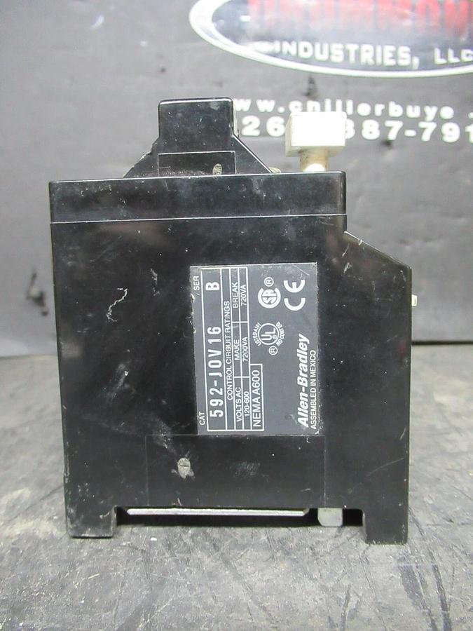 Used ALLEN BRADLEY THERMAL OVERLOAD RELAY 592-J0V16 SER. B 120-600 VAC NEMA A600