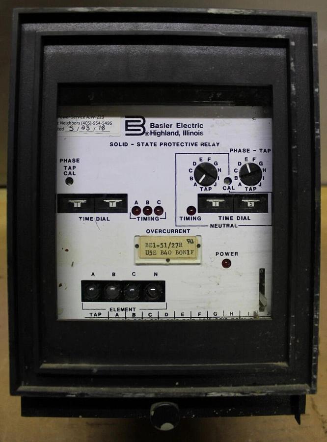 Used BASLER ELECTRIC OVERCURRENT SOLID STATE PROTECTIVE RELAY BE1-51/27R