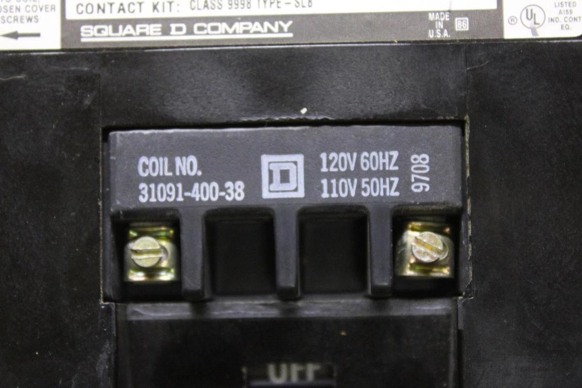 Used SQUARE D CONTACTOR 8502SF01 NEMA SIZE 4 600 VAC 2-POLE COIL: 120V