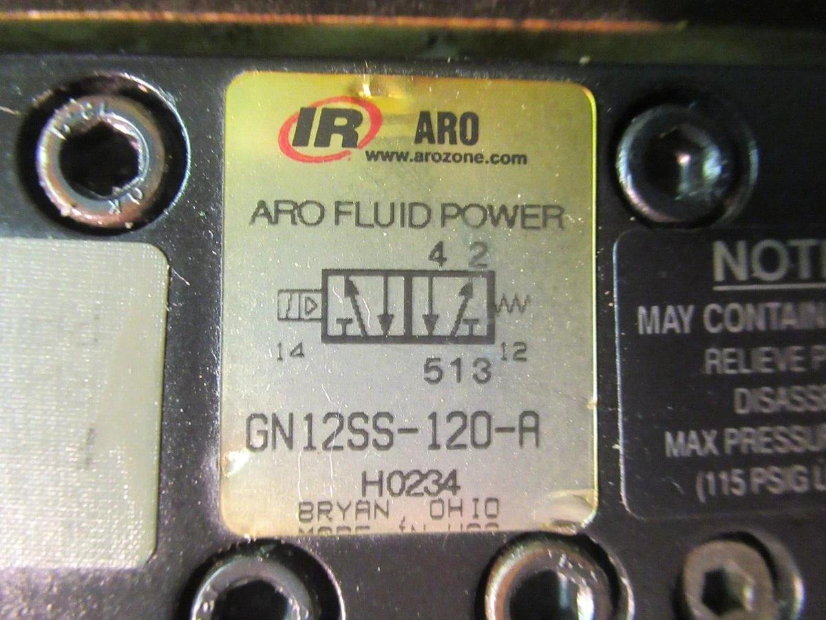 Used ARO FLUID POWER PNEUMATIC VALVE MANIFOLD 120 VAC 30-150 PSI --DAMAGED GAUGE--