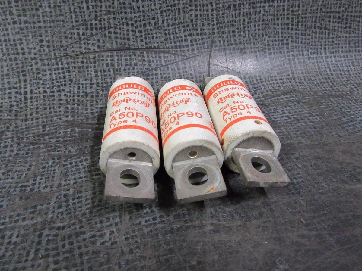 Used LOT OF 3 90 AMP A50P90 GOULD SHAWMUT AMPTRAP FUSE 90 AMP 500 VAC TYPE 4