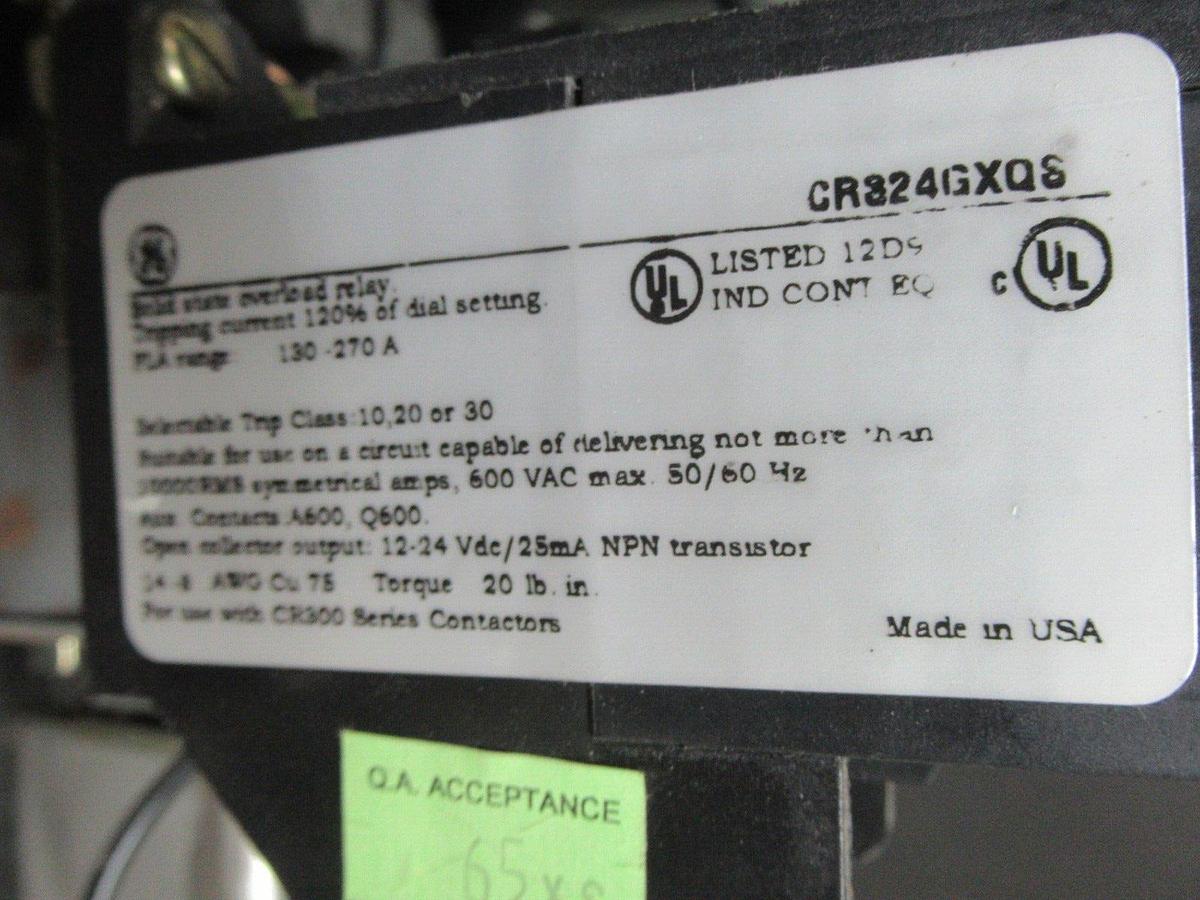 Used GE NEMA 5 STARTER CR306GXQ004BJH 600 VAC 270 AMP 200 HP 3-PHASE W/ CR324GXQS