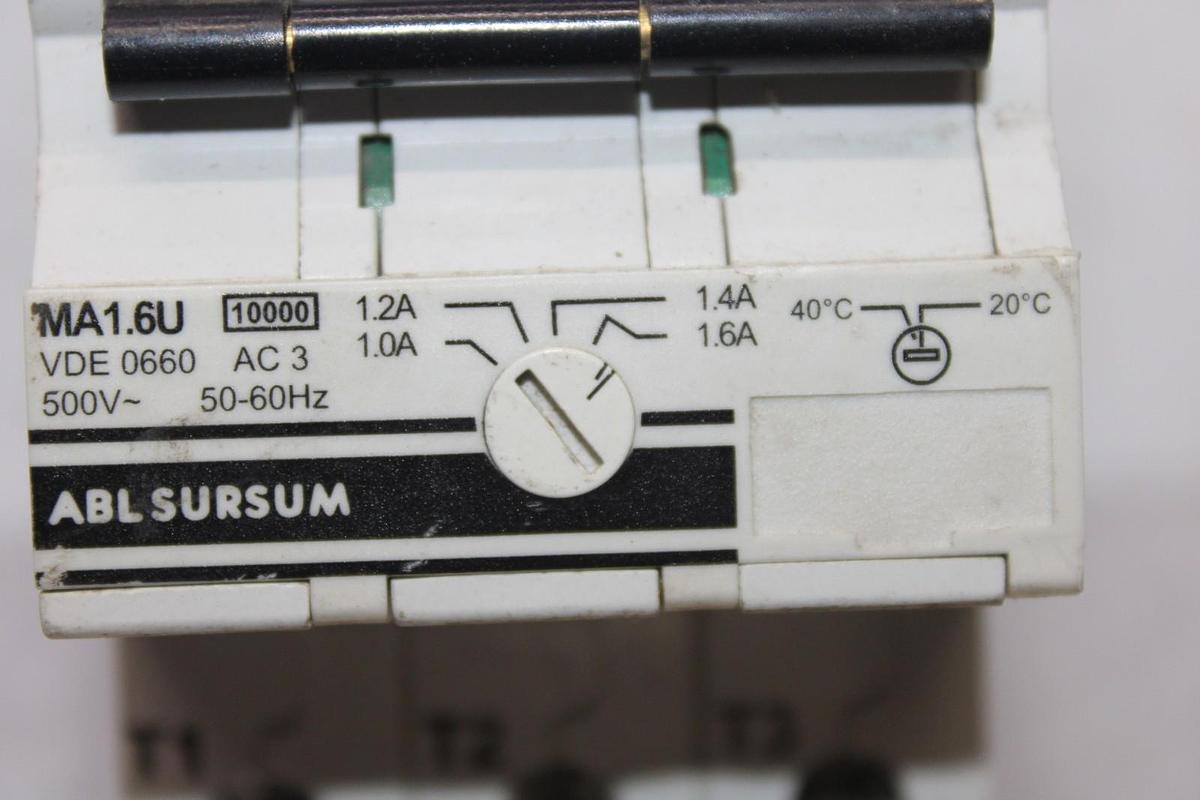 Used ABL SURSUM CIRCUIT BREAKER MA1.6U 480/277 VOLT 1.6 AMP VDE-0660 *WARRANTY*