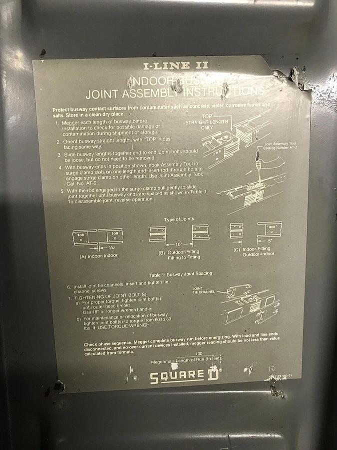 Used SQUARE D I-LINE II BUSWAY JOINT PACK 1200 AMP COPPER 4 WIRE W/ COVER PLATES