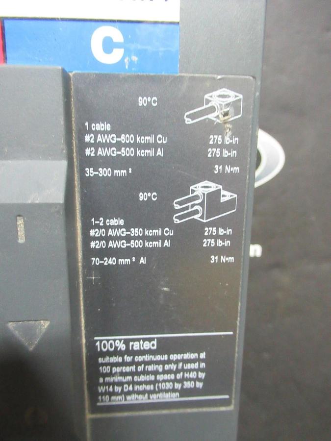 Used SQUARE D POWERPACT BREAKER 528261P1 600 VAC 400 AMP BOTTOM LUGS 3 POLE