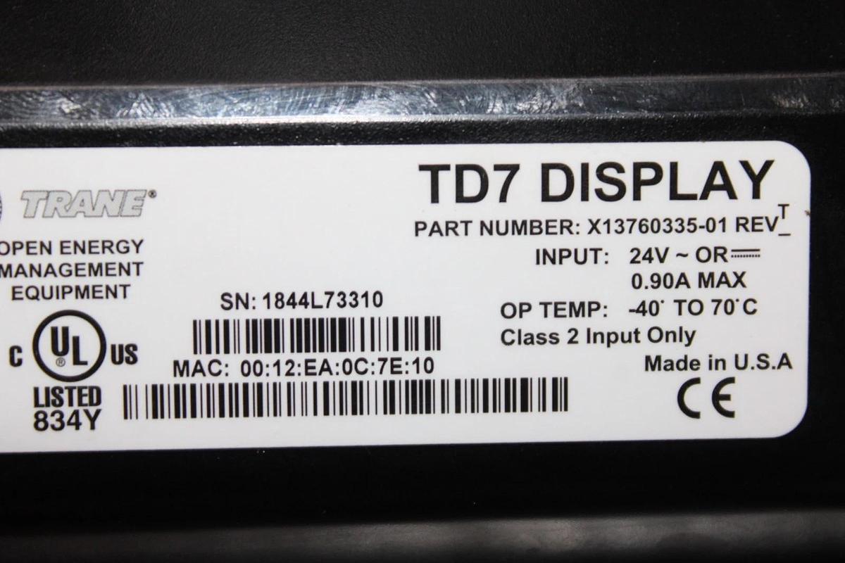 Used TRANE CHILLER DISPLAY AND CONTROL X13760335-01 REV. T 24 VOLT 0.9 AMP