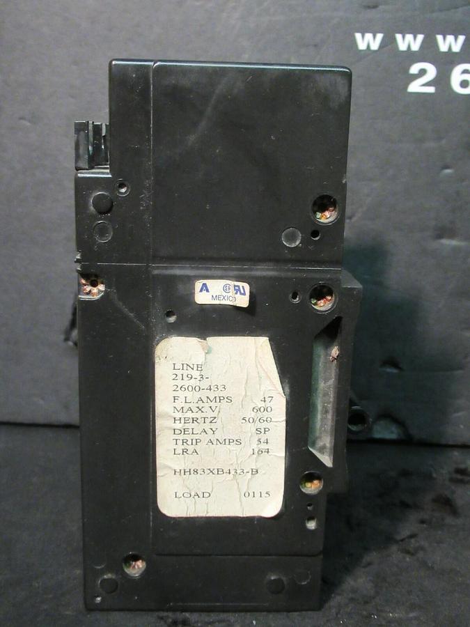 Used AIRPAX 3 POLE 47 AMP BREAKER 600 VAC 219-3-2600-433 54 TRIP AMPS HH83XB433-B
