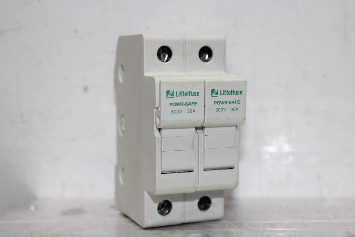 Used LITTELFUSE POWER-SAFE FUSE HOLDER LPSC-CH 2-POLE 600 VOLT 30 AMP CLASS CC