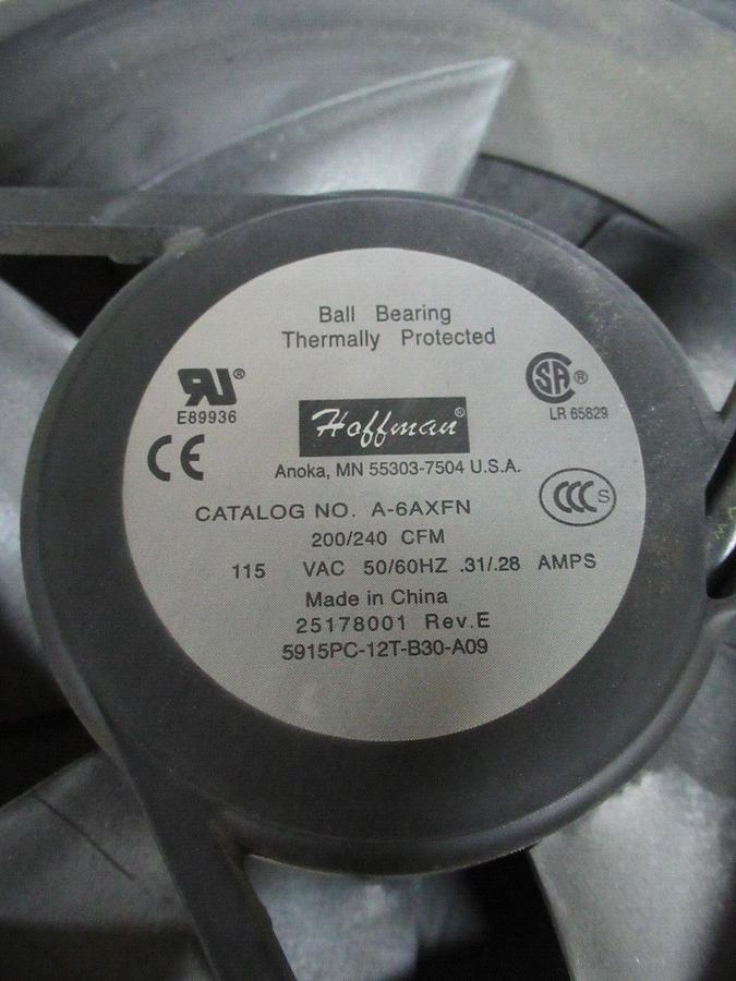 Used HOFFMAN AXIAL FAN AND ENCLOSURE 115 VAC 0.31 AMP 200/240 CFM A-6AXFN TFP61UL12