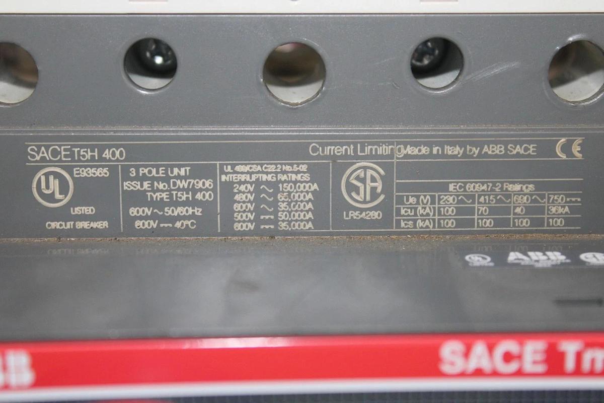Used ABB SACE TMAX SACE T5H-400 CIRCUIT BREAKER 600 VOLT 3-POLE *WARRANTY*