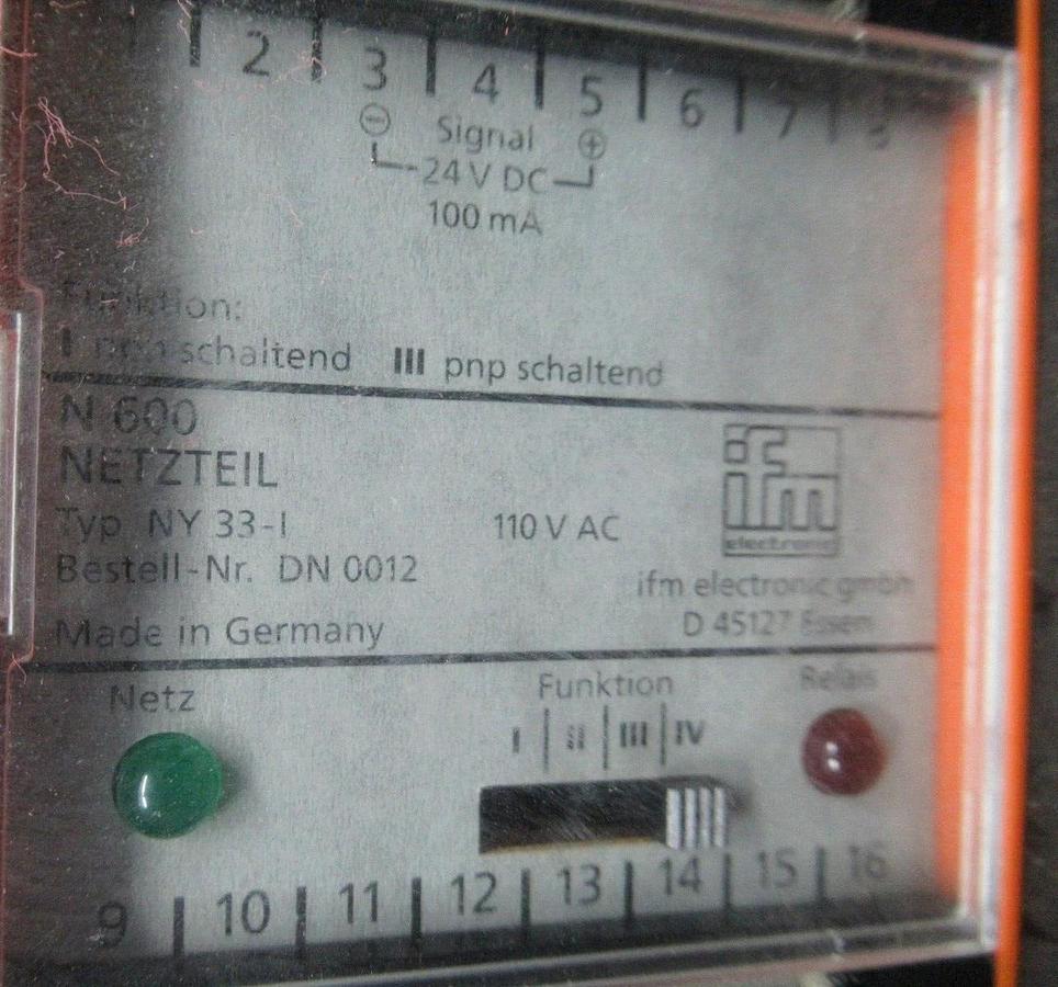 Used IFM SWITCHING AMPLIFIER N-600 NY-33-1 110 VAC 60 HZ 5 VA **WARRANTY INCLUDED**