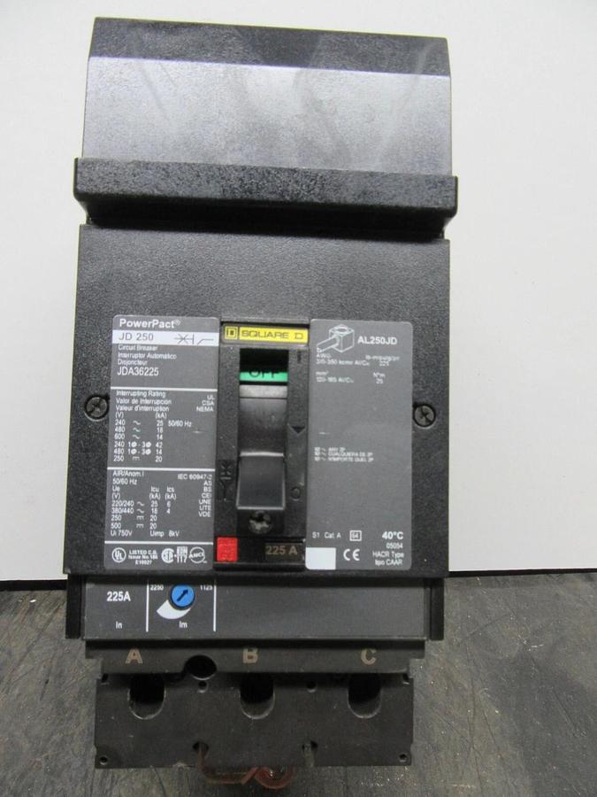 Used SQUARE D POWERPACT CIRCUIT BREAKER JDA36225 225 AMP 600 VAC 3-POLE **WARRANTY**