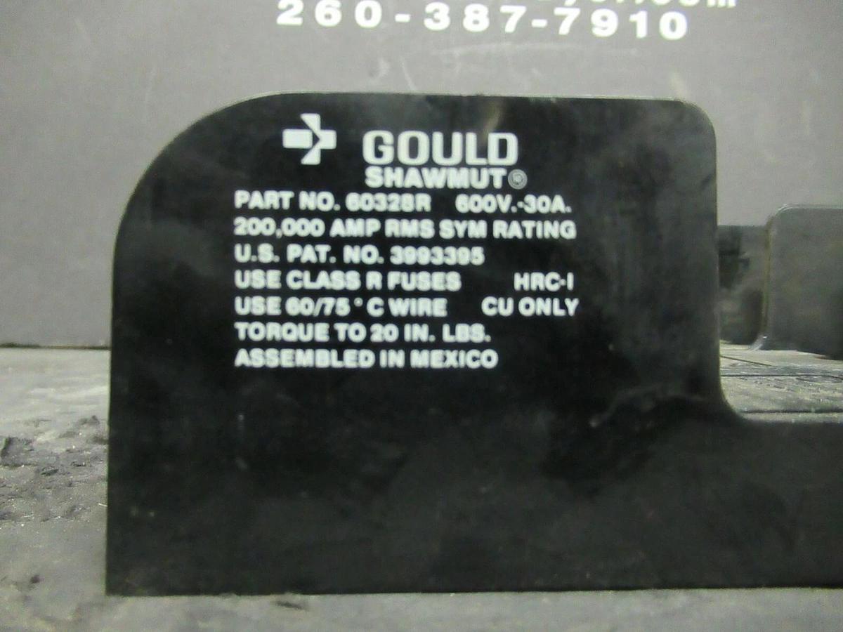 Used GOULD FUSE HOLDER 60328R FOR 30 AMP 600 V CLASS R FUSES **WARRANTY**