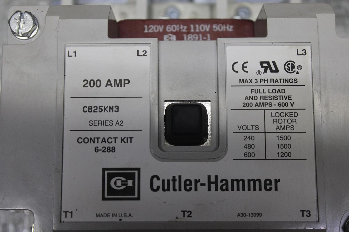 Used CUTLER HAMMER CONTACTOR C825KN10 600 VAC 200 AMP 3-POLE 3-PHASE