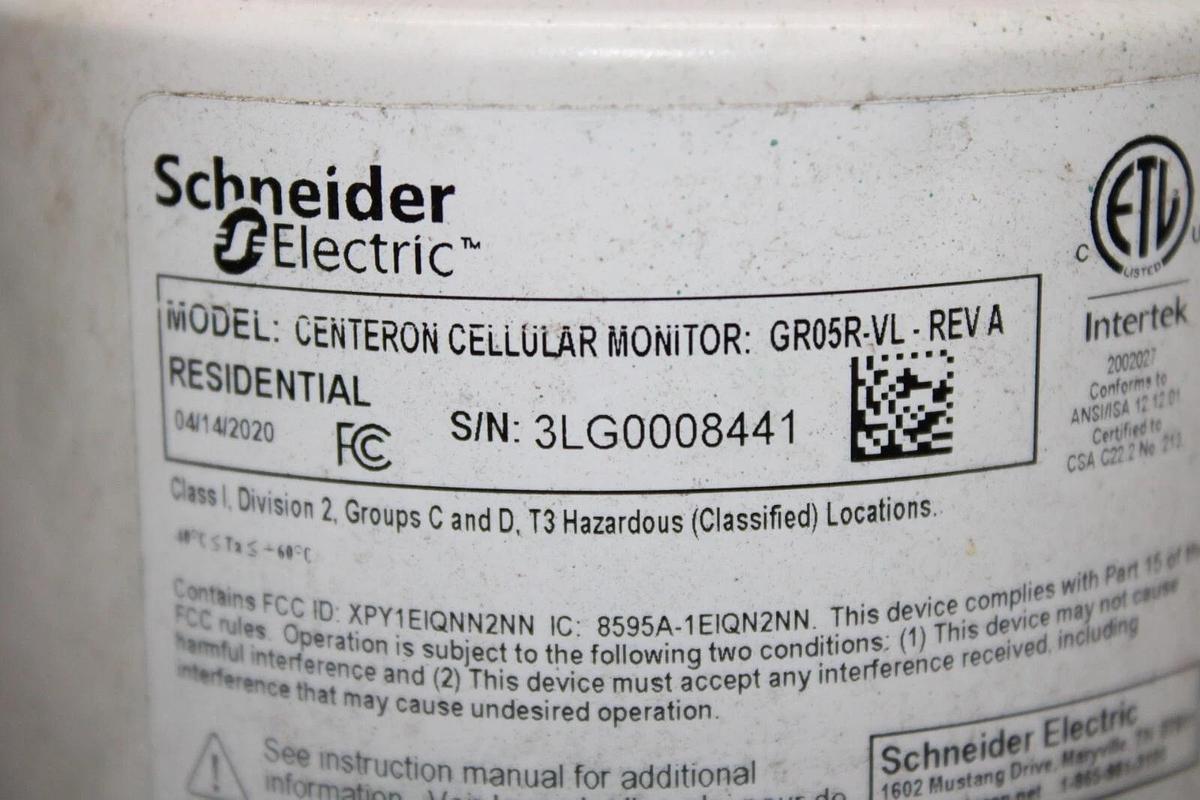 Used SCHNEIDER ELECTRIC CENTERON CELLULAR MONITOR G505R-VL REV. A