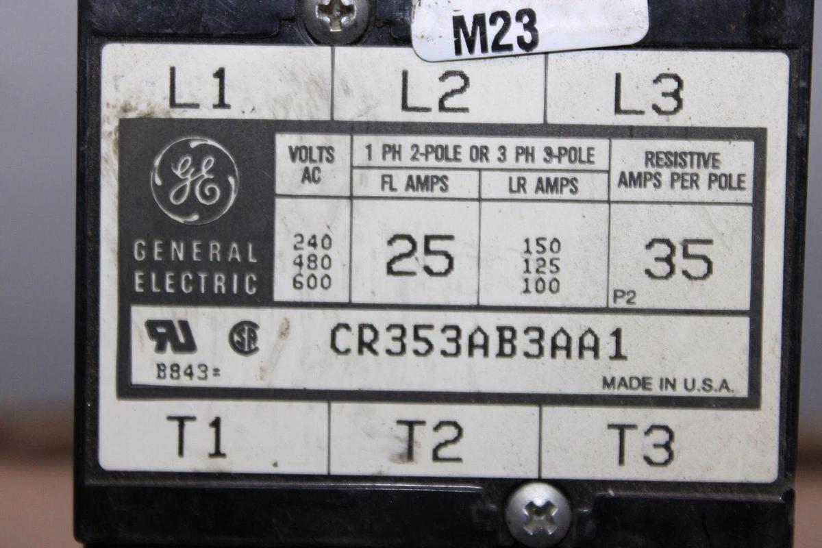 Used GENERAL ELECTRIC CONTACTOR CR353AB3AA1 25 AMP 600 VAC 3-PHASE 3-POLE COIL: 120V