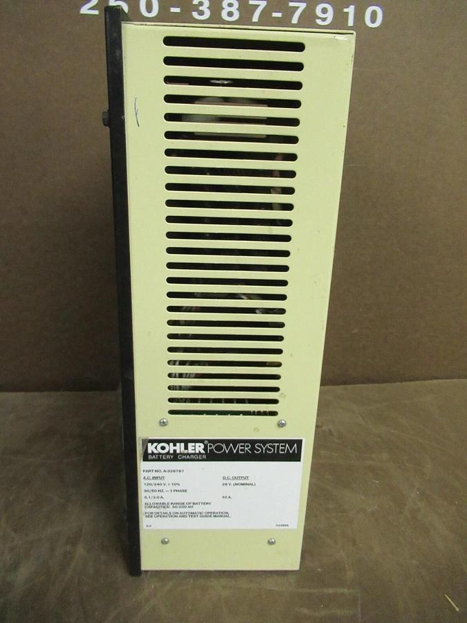 Used 24 VDC KOHLER BATTERY CHARGER 10 AMPS 120 / 240 V SINGLE PH A-326767 50 - 200 AH