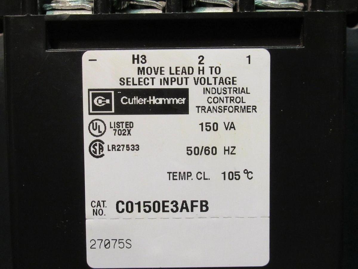 Used 0.015 KVA (15 VA) CUTLER HAMMER CONTROL TRANSFORMER 277/208 V 120 V C0150E3AFB
