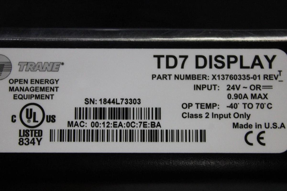Used TRANE TD7 CHILLER ENERGY MANAGEMENT TOUCHSCREEN DISPLAY X13760335-01 REV. T