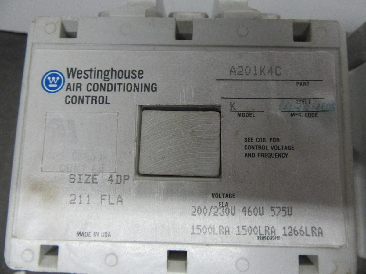 Used WESTINGHOUSE REVERSING CONTACTOR A201K4C 3-PHASE 600 VAC 211 AMP NEMA SIZE 4DP