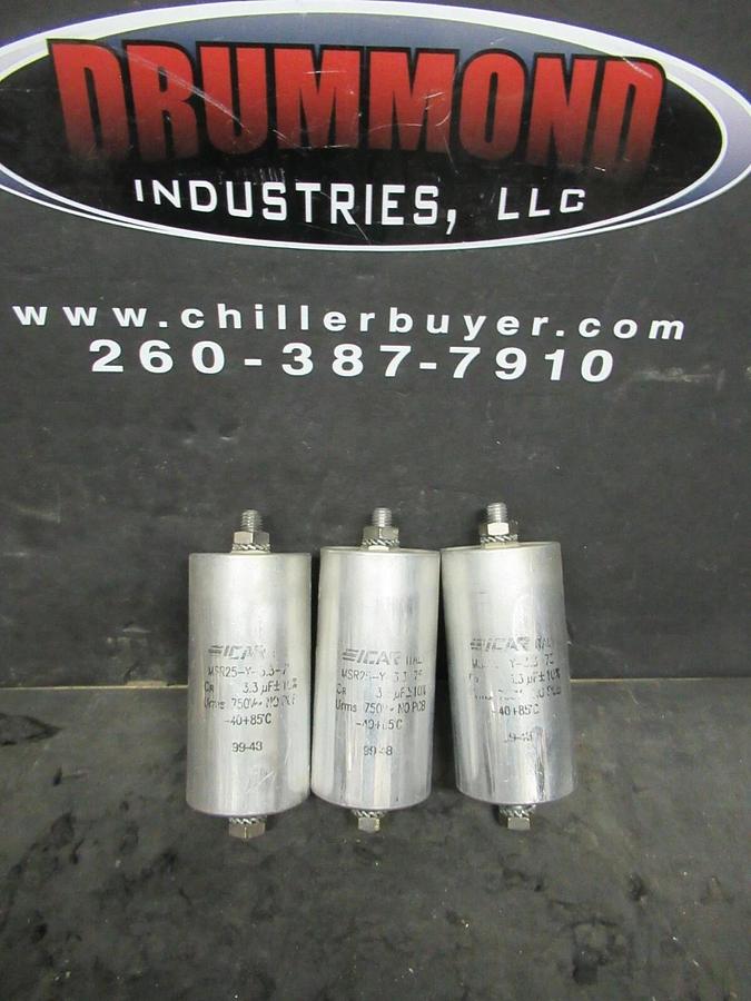 Used (1) ICAR MSR25-Y-3.3-75 CAPACITOR 750 VAC MAX 3.3 uF NO PCBs SINGLE POLE