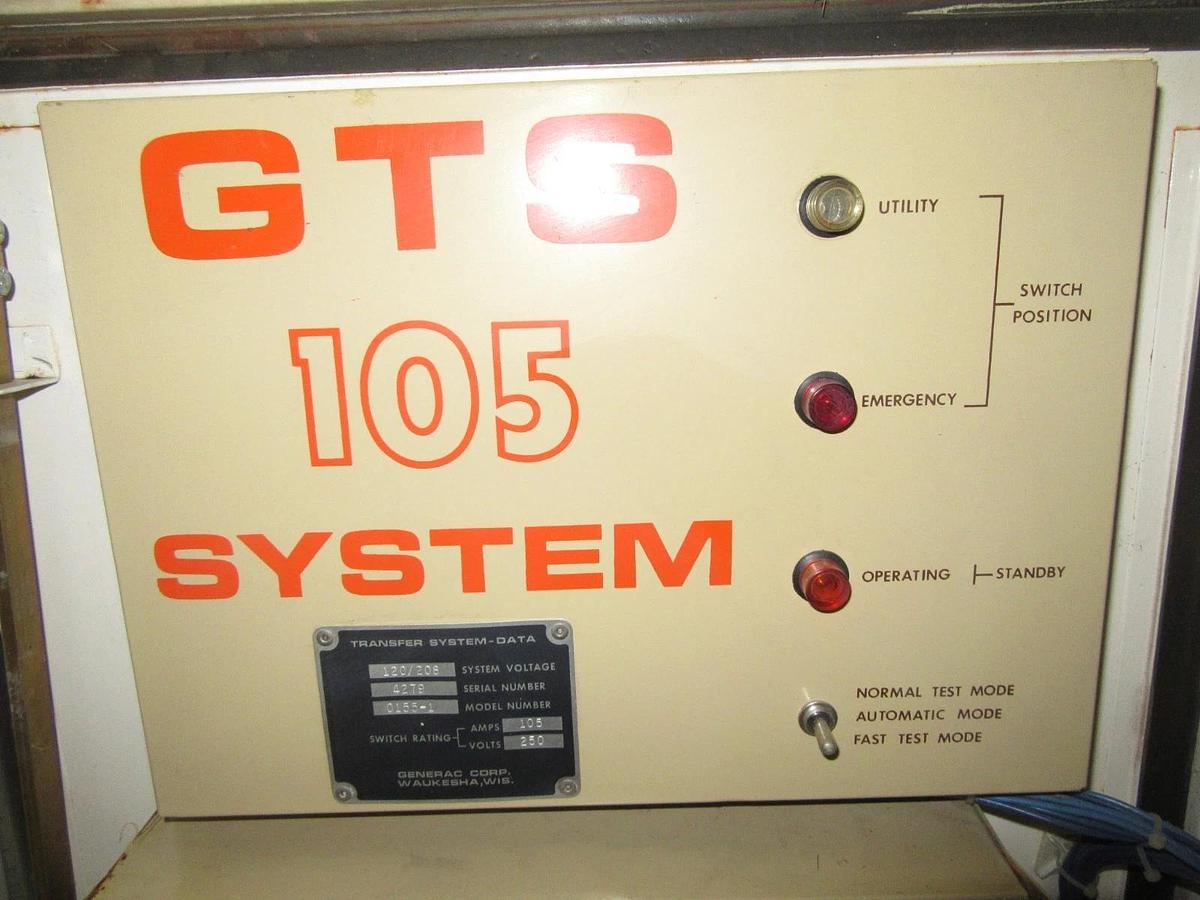 Used GENERAC ATS AUTOMATIC TRANSFER SWITCH GTS105 0155-1 105A 120/208V 60HZ WARRANTY