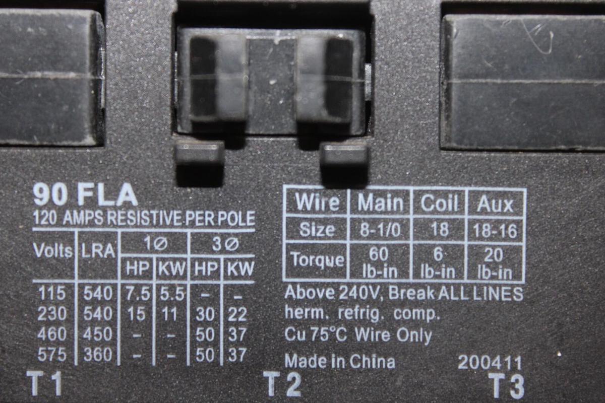 Used EATON CONTACTOR C25GNF390A 90 AMP 600 VOLT 50 HP 37 KW 3-PHASE 3-POLE