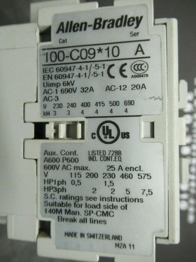 Used ALLEN BRADLEY CONTACTOR 100-C09*10 SER. A 25 AMP 600 VAC **WARRANTY INCLUDED**