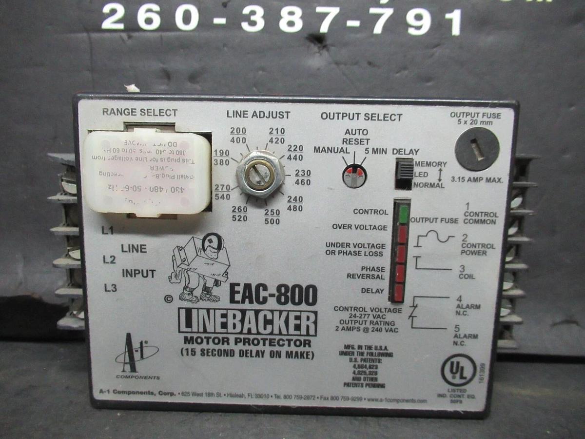 Used LINEBACKER MOTOR PROTECTOR EAC-800 TIME DELAY 24-277 VAC **WARRANTY**