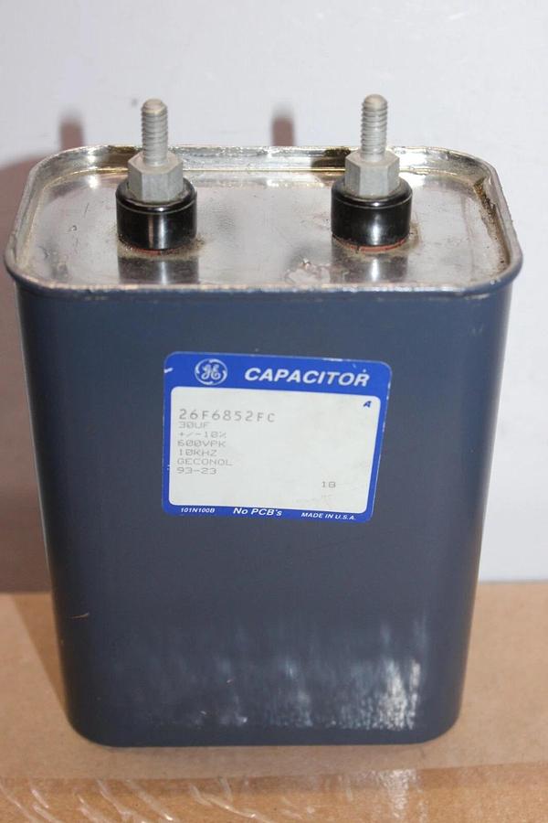 Used GENERAL ELECTRIC GEKONOL CAPACITOR 26F6852FC 30 uF 600 VPK 10 KHZ