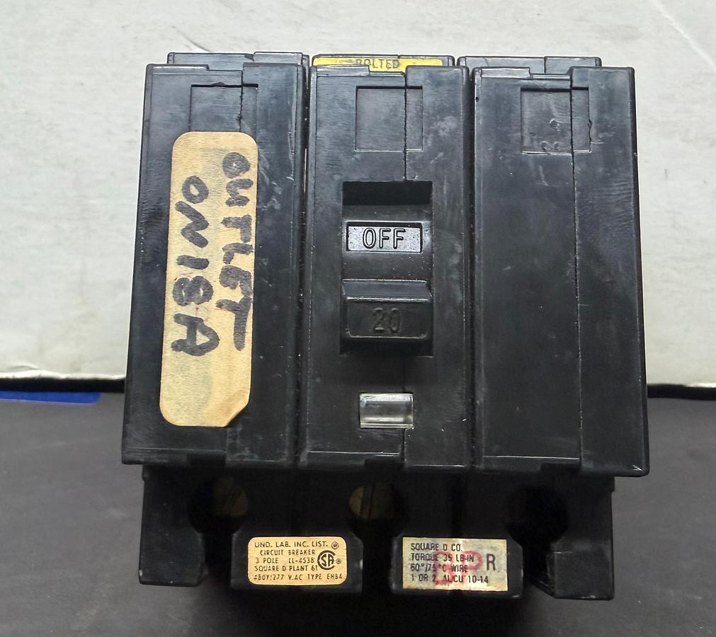 Used SQUARE D CIRCUIT BREAKER EHB34060 60 AMP 480/277 VAC 3-POLE
