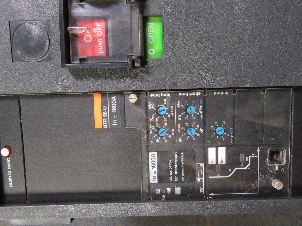 Used 1600 AMP SQUARE D MP16H1 MASTERPACT BREAKER 1600A 3P 600V STR58U W/ LSI MP16HI