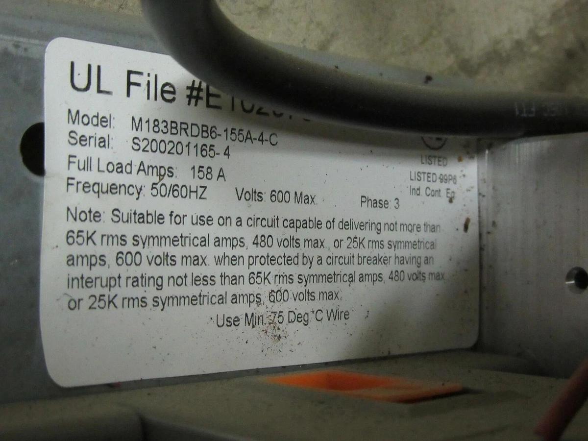 Used BENSHAW SOLID STATE SOFT STARTER M183BRDB6-155A-4-C 158 AMP 3 PHASE 600 VAC