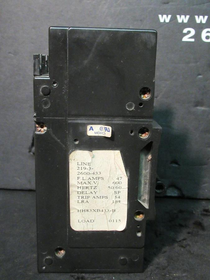 Used AIRPAX 3 POLE 47 AMP BREAKER 600 VAC 219-3-2600-433 54 TRIP AMPS HH83XB433-B