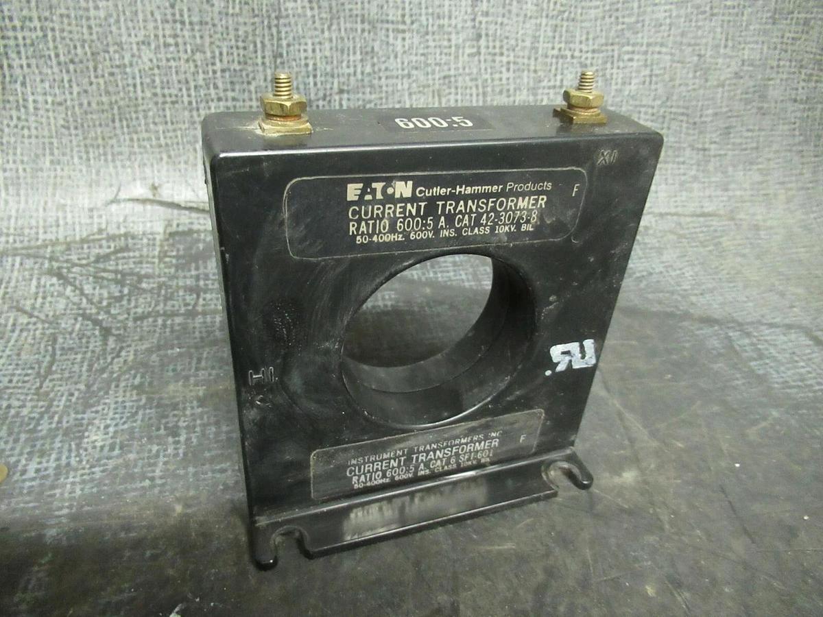 Used EATON CURRENT TRANSFORMER 42-3073-8 RATIO: 600:5A 50-400 HZ **WARRANTY**