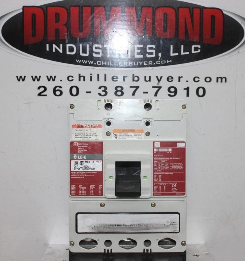 Used CUTLER-HAMMER MOLDED CASE SWITCH LD3600WK 3-POLE 600 AMP 600 VAC LD-K