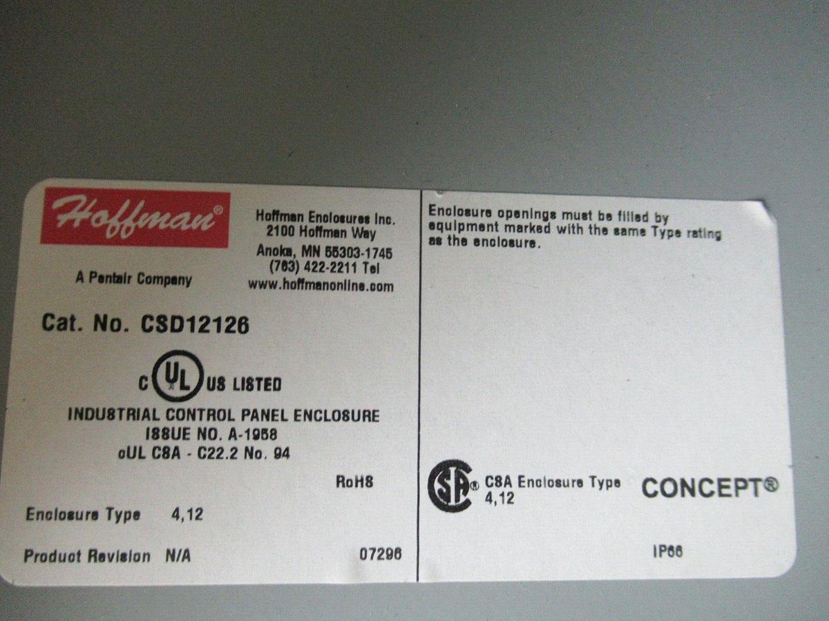 NEW SURPLUS HOFFMAN TYPE 4, 12 ENCLOSURE CSD12126 12" X 12" X 6" **WARRANTY**