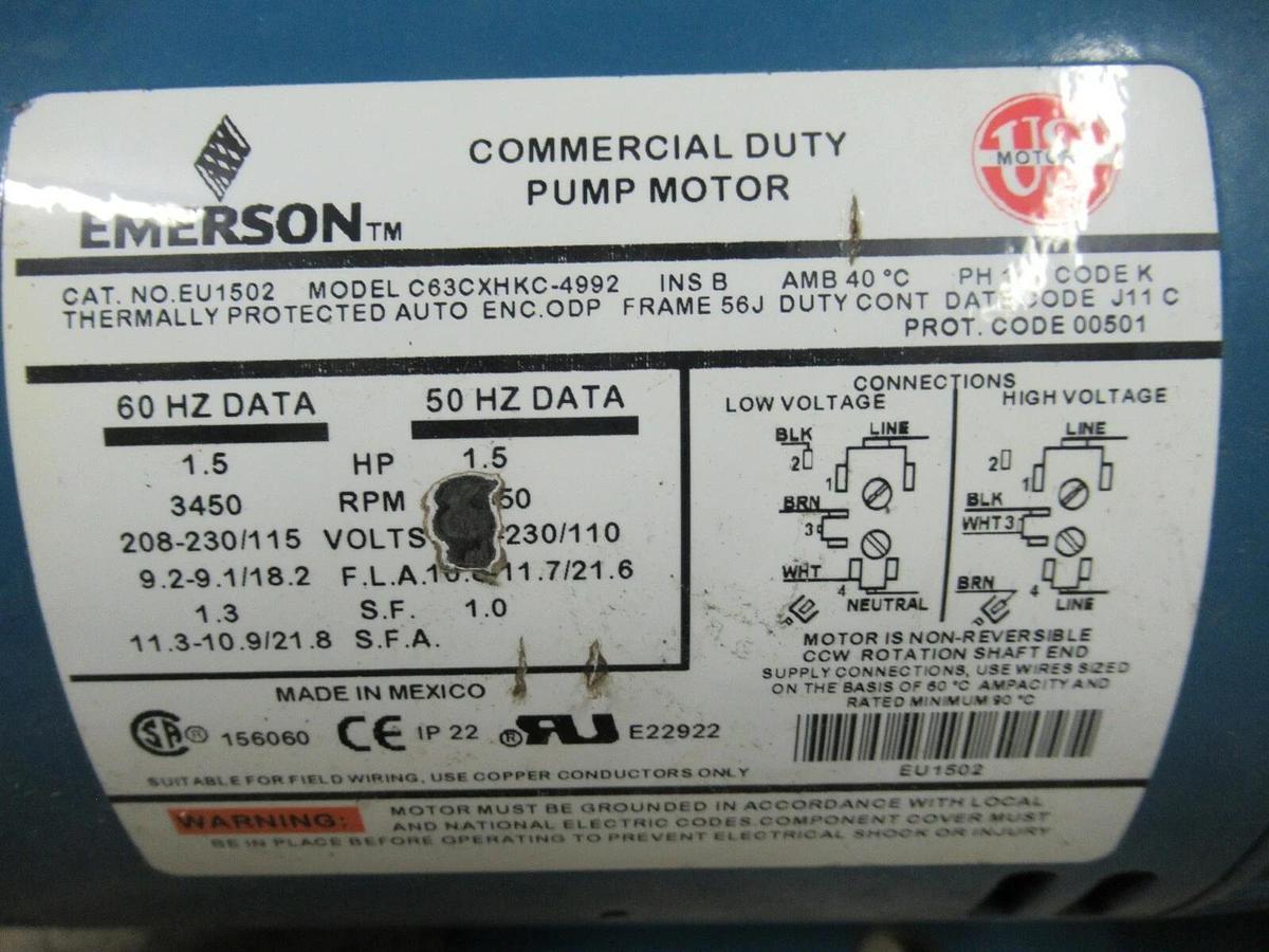 Used BURKS CIRCULATION PUMP 15G5 15G5-1-1/4 1.5 HP 115/208-230 VOLTS 3450 RPM EU1502