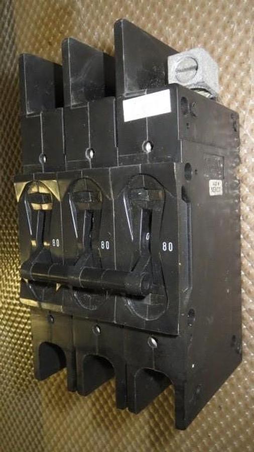 Used 80 AMP BREAKER AIRPAX BREAKER -- F.L. AMPS 80 -- 480 VAC -- 3 POLE