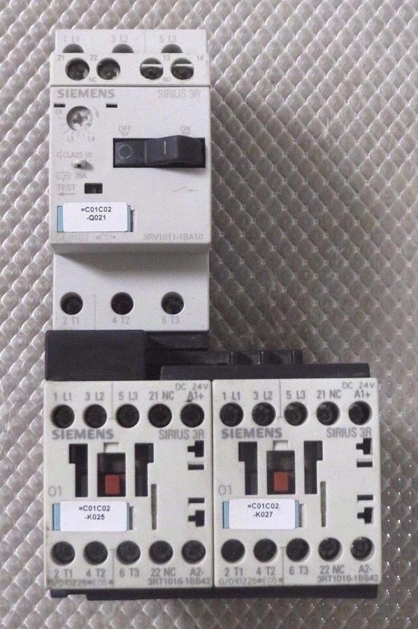 Used SIEMENS SIRIUS MOTOR START SET 1.4-2 AMP # 3RV1011-1BA10 W/ 3RT1016-1BB42 X 2