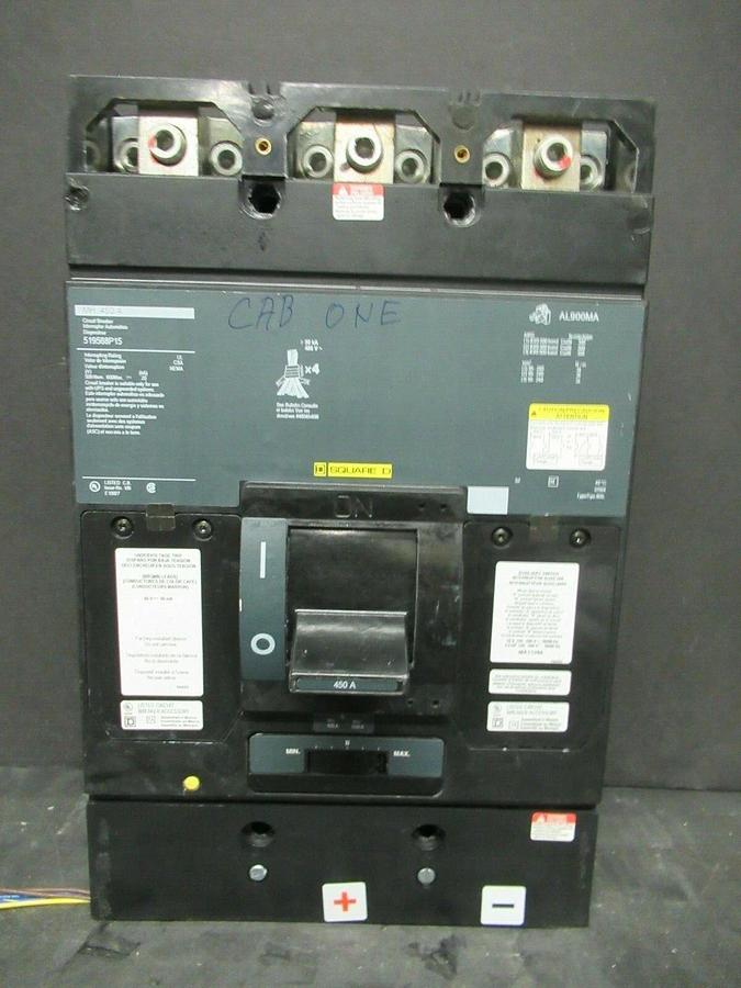 Used 450 AMP SQUARE D BREAKER 519568P15 600 VDC 3 POLE W/ AUXILIARY SWITCH & UVR