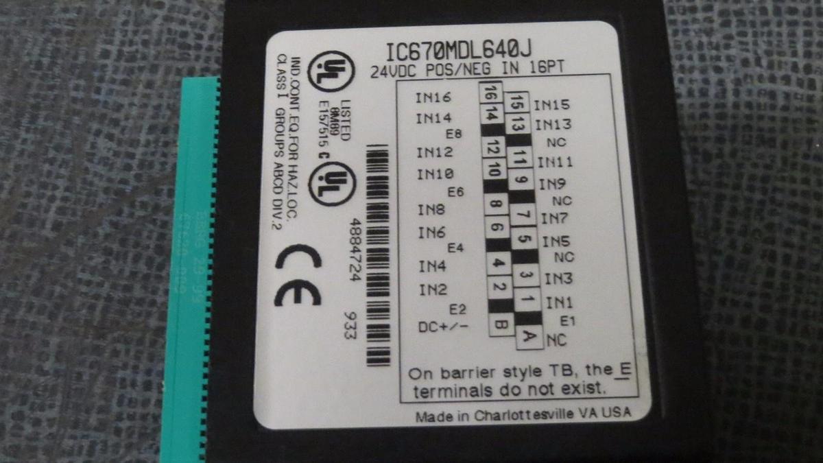Used GE FANUC INPUT MODULE  24 VDC  POS/NEG IN 16 PT  MODEL: IC670MDL640J