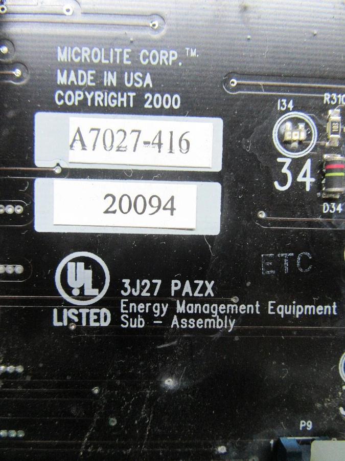 Used MICROLITE LIGHTING CONTROL BOARD A7027-416  A7037-401 **WARRANTY INCLUDED**