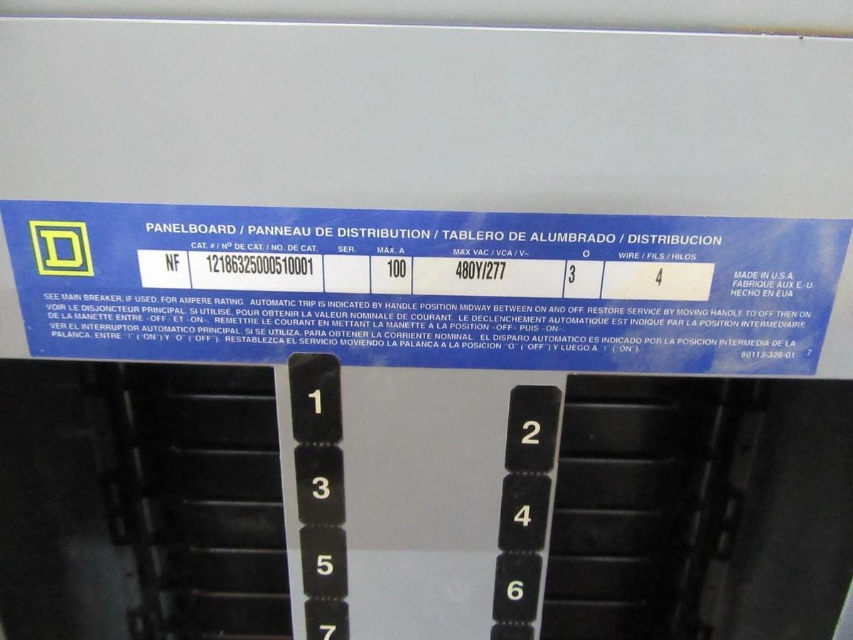 Used 100 AMP SQUARE D EDB / NF PANELBOARD PANEL MAIN LUG MLO 3 PH 4 W 600 / 480 V E1