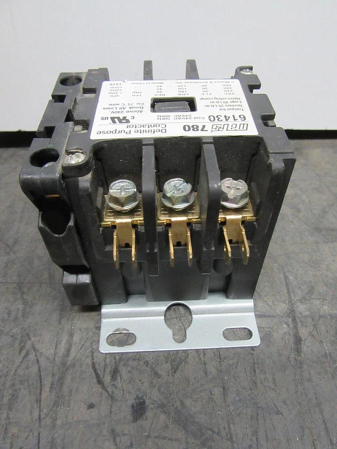 Used MARS 780 CONTACTOR 61430 600 VAC 30 AMP 3-PHASE 15 HP COIL: 24 VAC