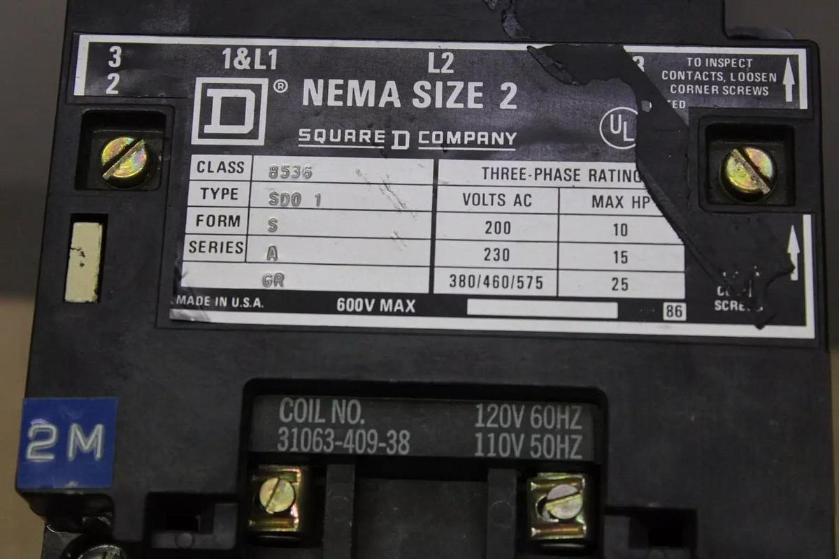 SQUARE D NEMA SIZE 2 STARTER 8536SD01V02S 600 VAC 25 HP 3-PHASE COIL: 120V *NEW*