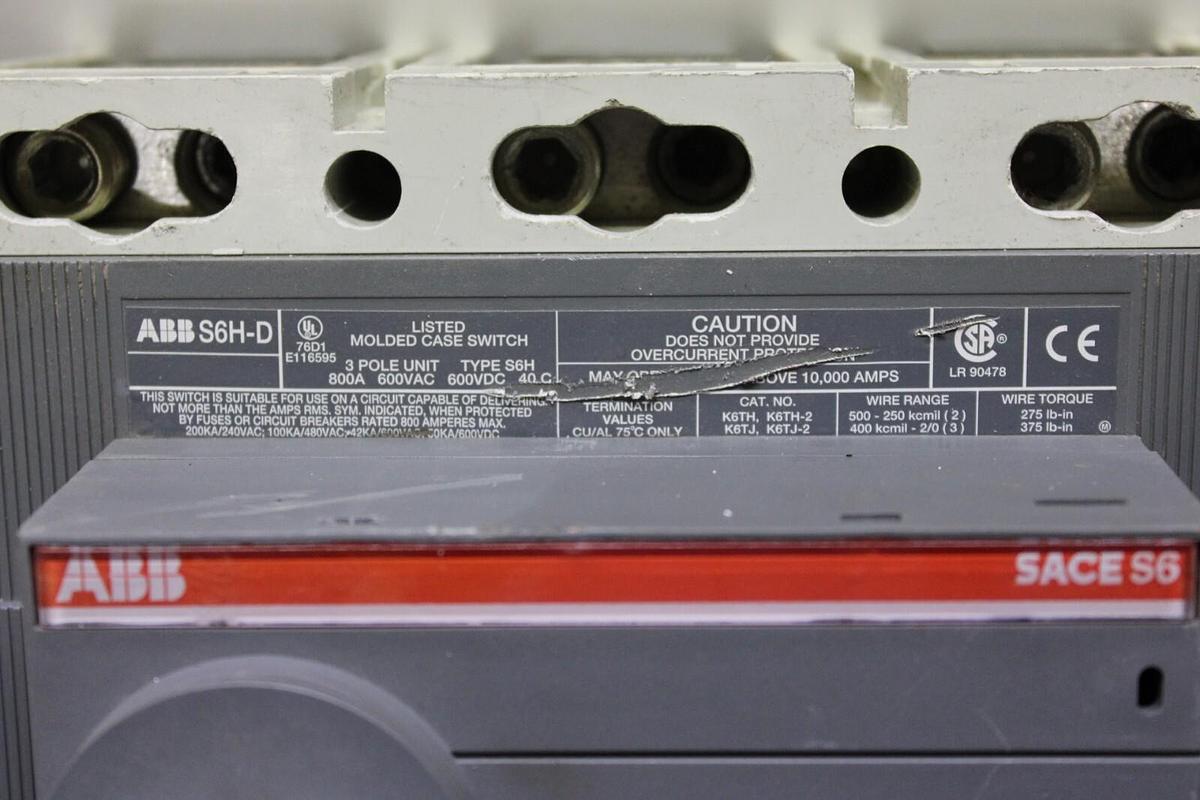 Used ABB MOLDED CASE SWITCH S6H-D 800 AMP 3-POLE 600 VOLT SACE S6 **WARRANTY**