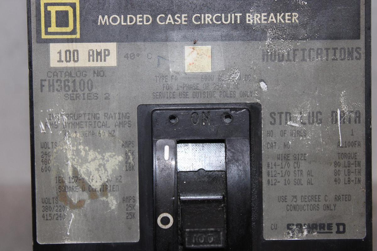 Used SQUARE D I-LINE CIRCUIT BREAKER FA34100 100 AMP 480 VOLT 3-POLE